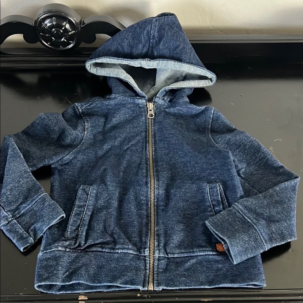 7 For All Mankind Bleach Wash 100% Cotton Hooded Full Zip Up Jacket Kids Size 5